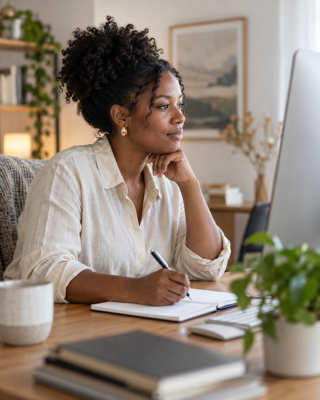 An employer taking notes during a direct remote-work conversation.
