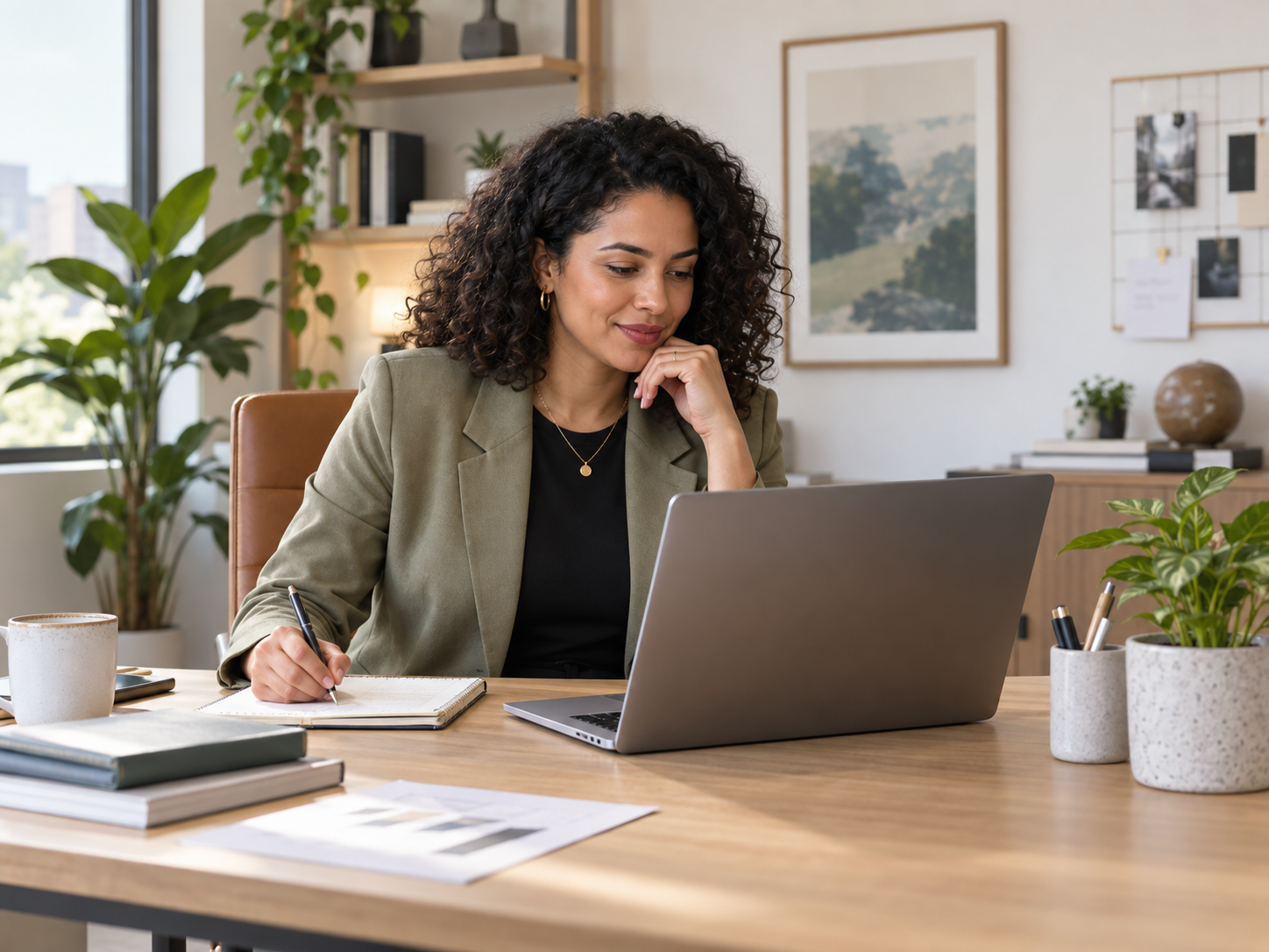 Hiring manager reviewing a remote talent shortlist on a laptop